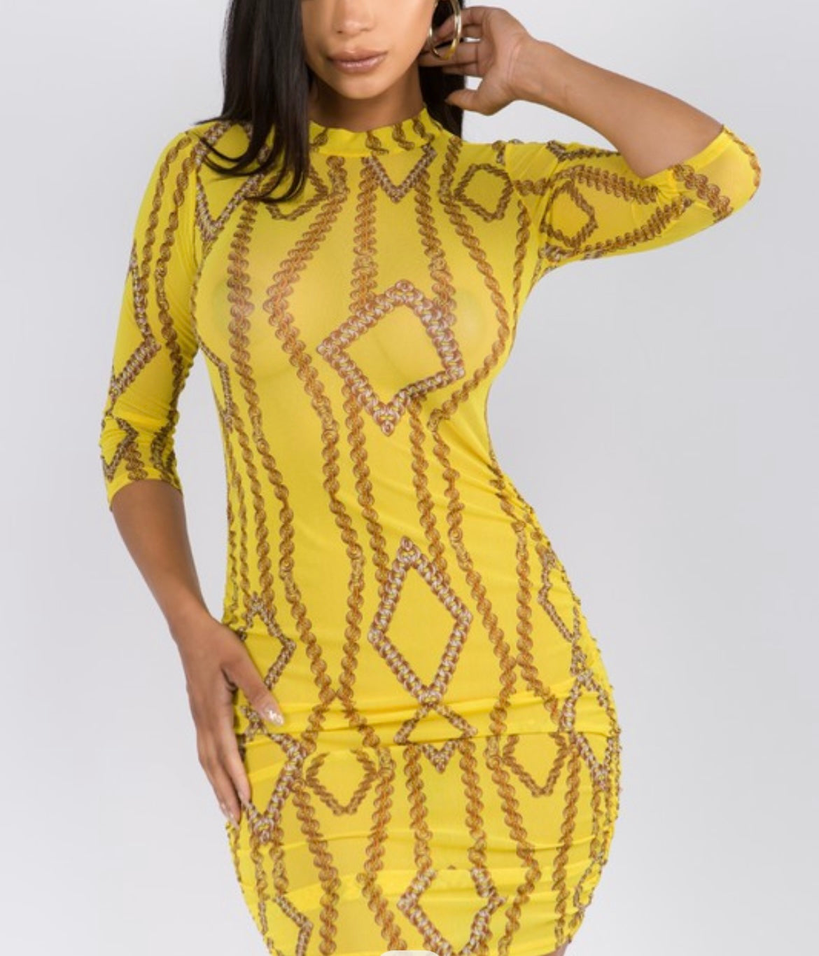 Chain mesh print dress.