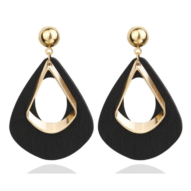 Korean Statement Black Acrylic Drop Earrings for Women 2019 Fashion Jewelry Vintage Geometric Gold Asymmetric Earring