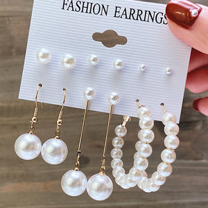 17KM Fashion Pearl Hoop Earrings Set For Women Geometirc Gold Metal Circle Hoop Earrings Brincos 2021 Trend Jewelry Gift