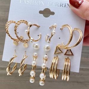 17KM Fashion Pearl Hoop Earrings Set For Women Geometirc Gold Metal Circle Hoop Earrings Brincos 2021 Trend Jewelry Gift