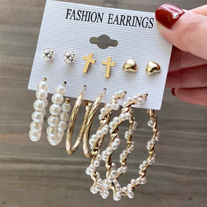 17KM Fashion Pearl Hoop Earrings Set For Women Geometirc Gold Metal Circle Hoop Earrings Brincos 2021 Trend Jewelry Gift