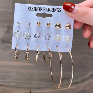 17KM Fashion Pearl Hoop Earrings Set For Women Geometirc Gold Metal Circle Hoop Earrings Brincos 2021 Trend Jewelry Gift