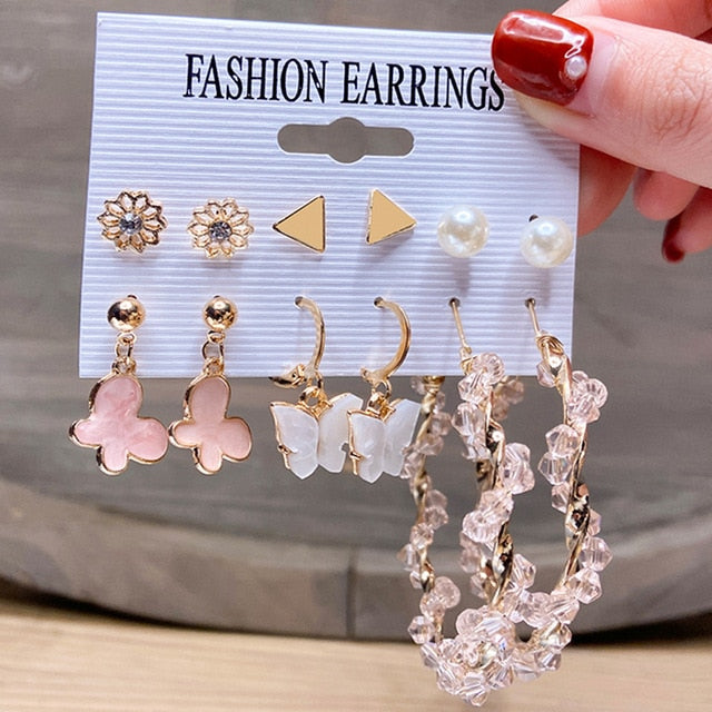 17KM Fashion Pearl Hoop Earrings Set For Women Geometirc Gold Metal Circle Hoop Earrings Brincos 2021 Trend Jewelry Gift