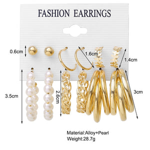 17KM Vintage Geometric Gold Metal Earrings Set For Women Punk Pearl Dangle Drop Earrings 2021 Trend Set of Earrings Jewelry