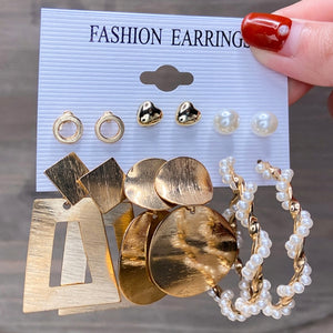 17KM Vintage Geometric Gold Metal Earrings Set For Women Punk Pearl Dangle Drop Earrings 2021 Trend Set of Earrings Jewelry