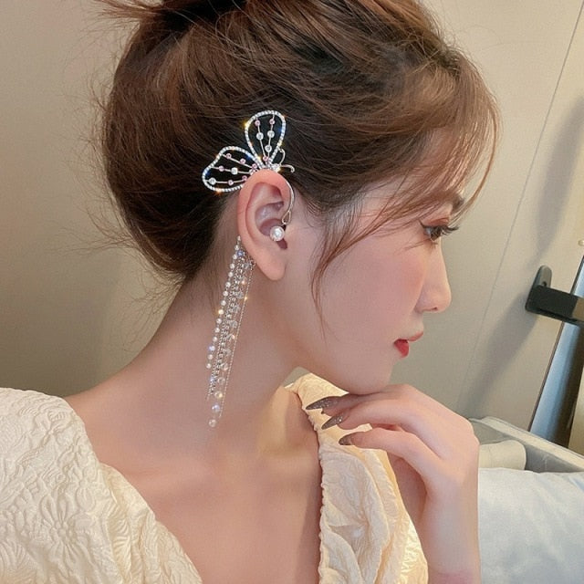 New personality fashion design zircon earrings for women light luxury web celebrity temperament tassels pearl earrings for women