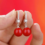 Load image into Gallery viewer, Exquisite Fashion Silver Color Water Imitation Pearls Drop Earrings for Women Shiny Red Green Round Imitation Pearls Earrings
