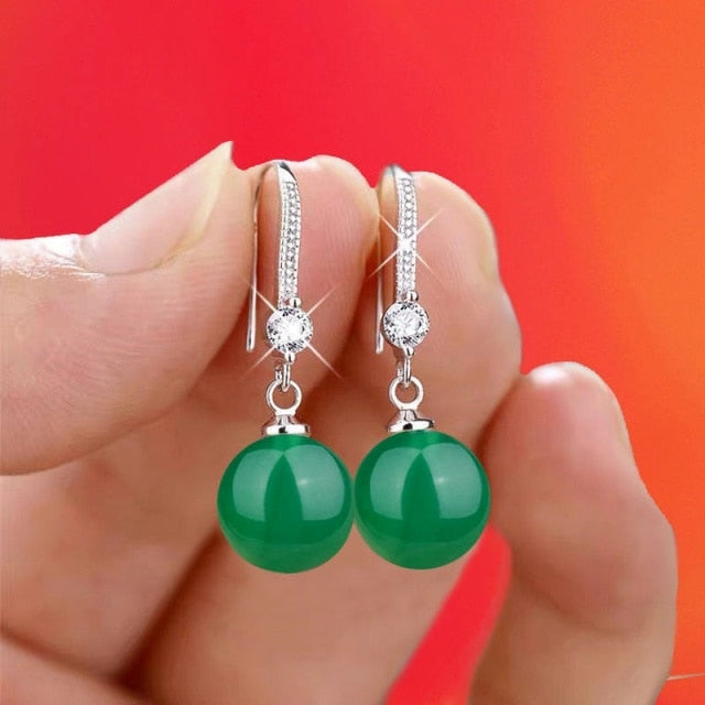 Exquisite Fashion Silver Color Water Imitation Pearls Drop Earrings for Women Shiny Red Green Round Imitation Pearls Earrings