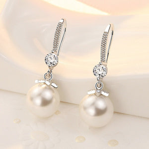 Exquisite Fashion Silver Color Water Imitation Pearls Drop Earrings for Women Shiny Red Green Round Imitation Pearls Earrings